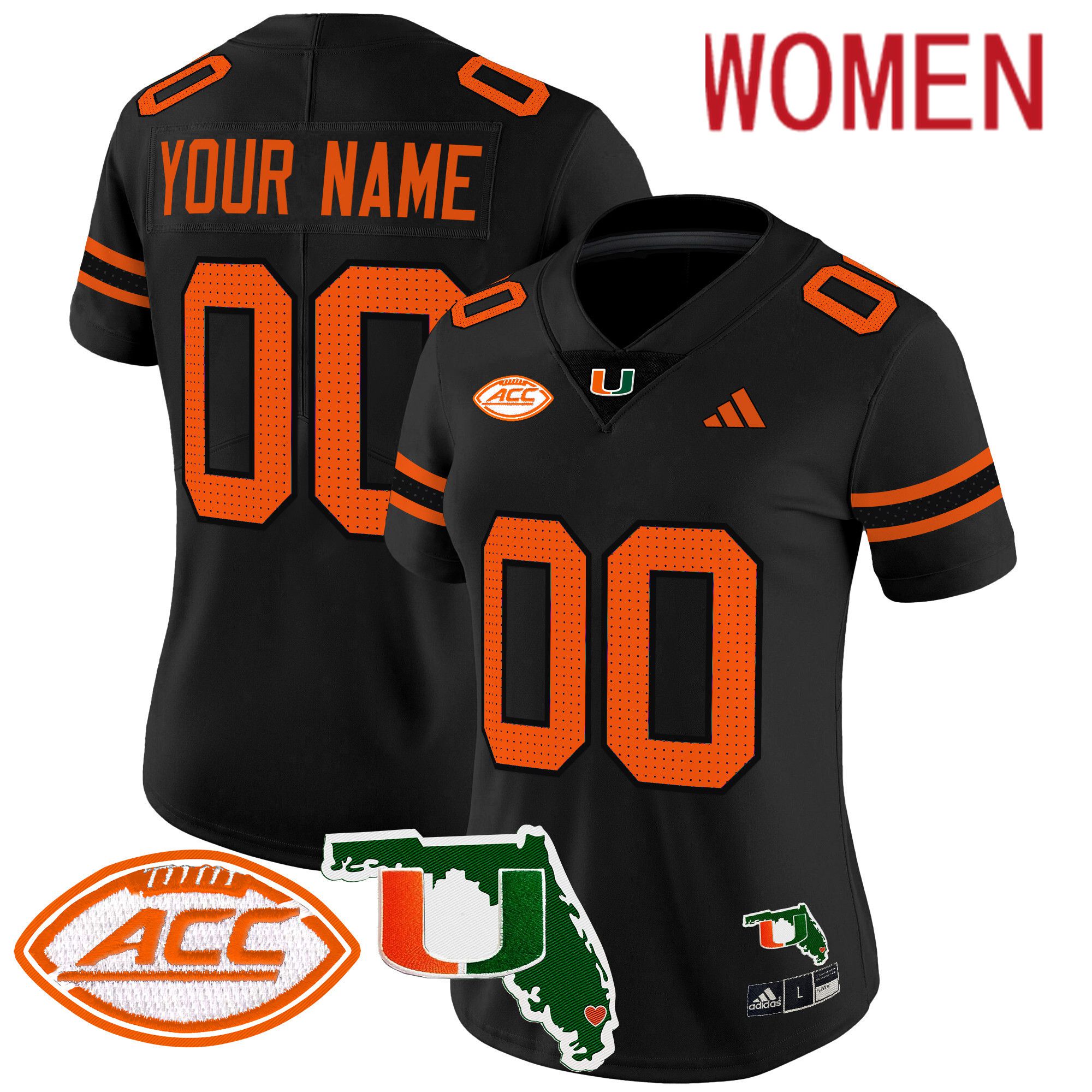 Women Miami Hurricanes Black 2024 Florida Patch Vapor Limited Custom NCAA Jersey->customized ncaa jersey->Custom Jersey